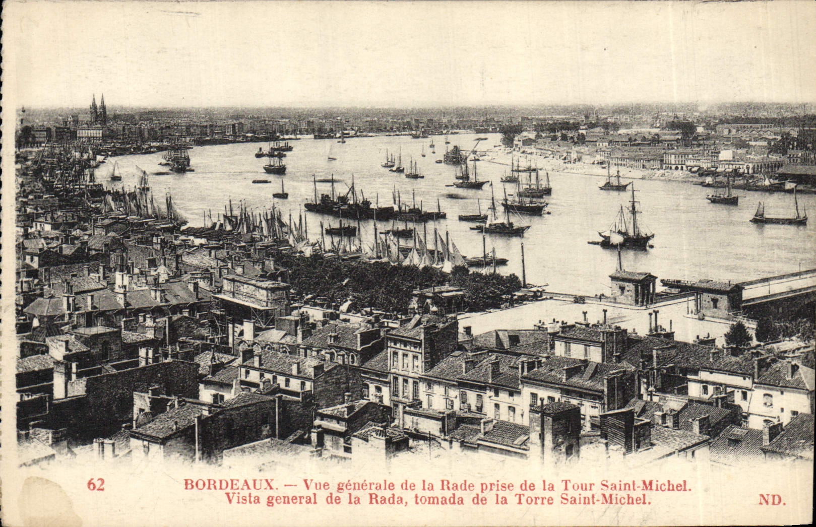 VINTAGE POSTCARD Bordeaux View Of the Roads Taken Of the tower St Michel