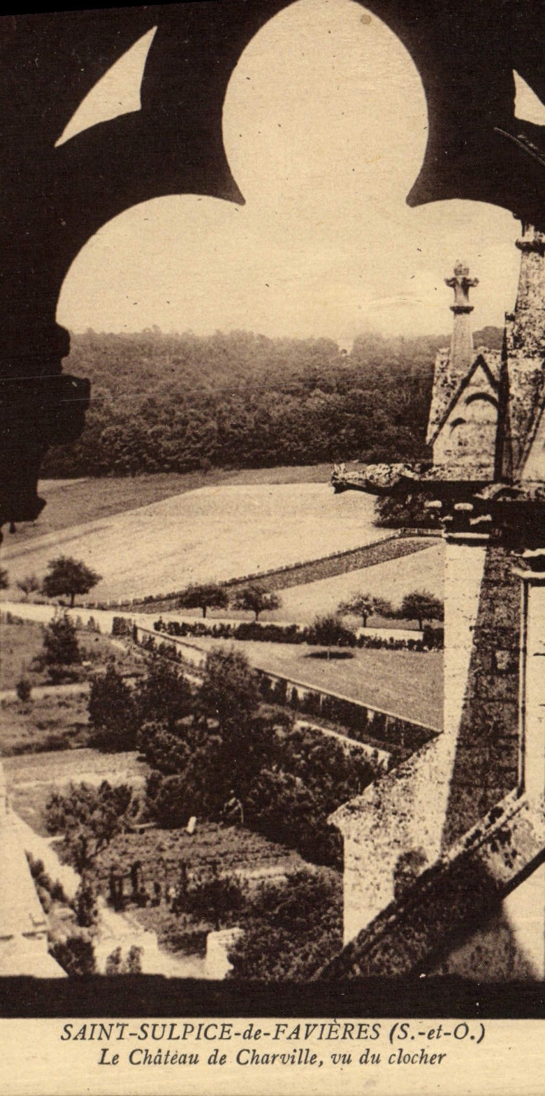 VINTAGE POSTCARD Holy Sulpice De Favieres the castle of Charville seen of the bell-tower