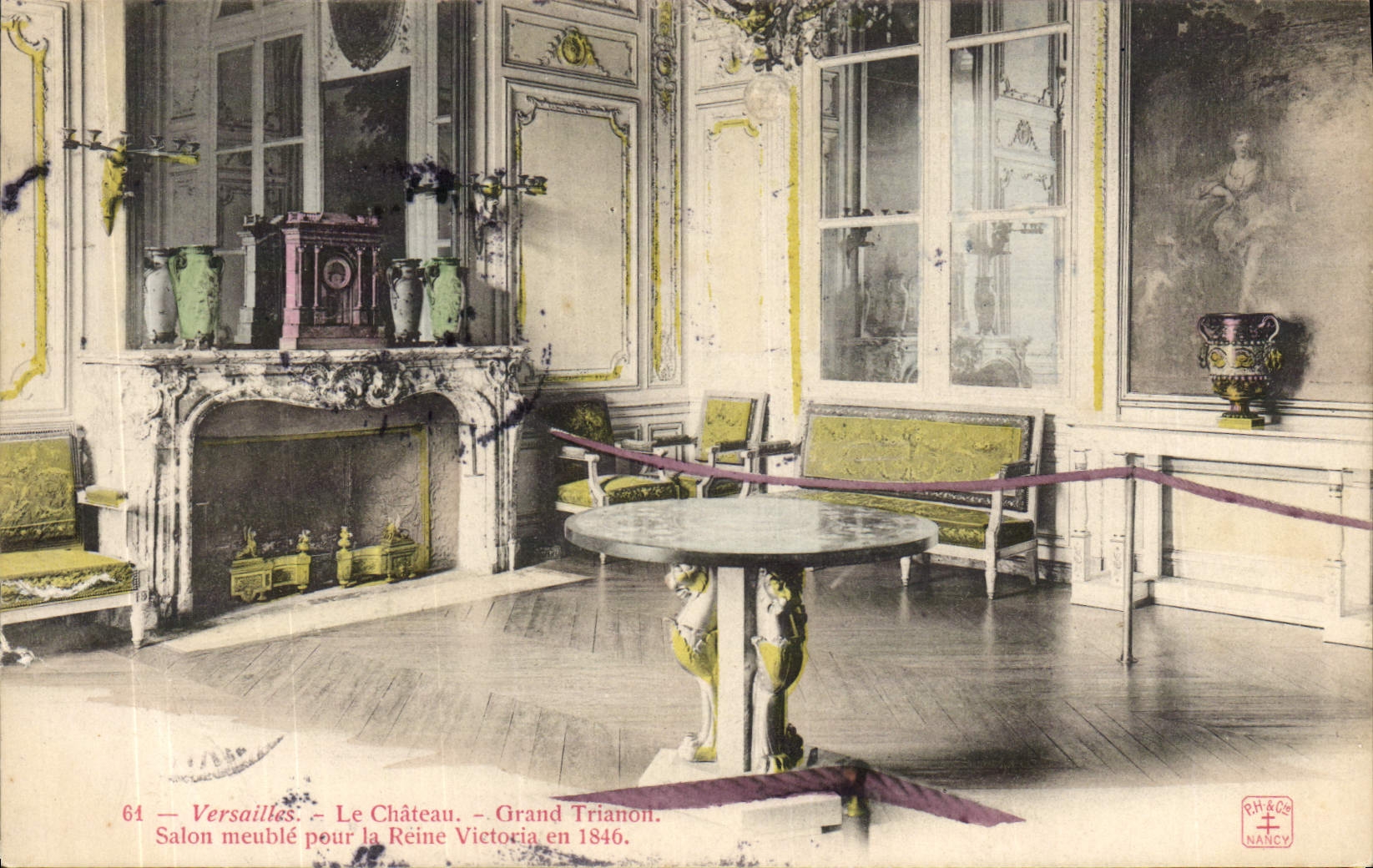 POSTAL Versalles de la VENDIMIA los furnishs grandes del salón de Trianon del castillo para la reina de Victoria en 1846