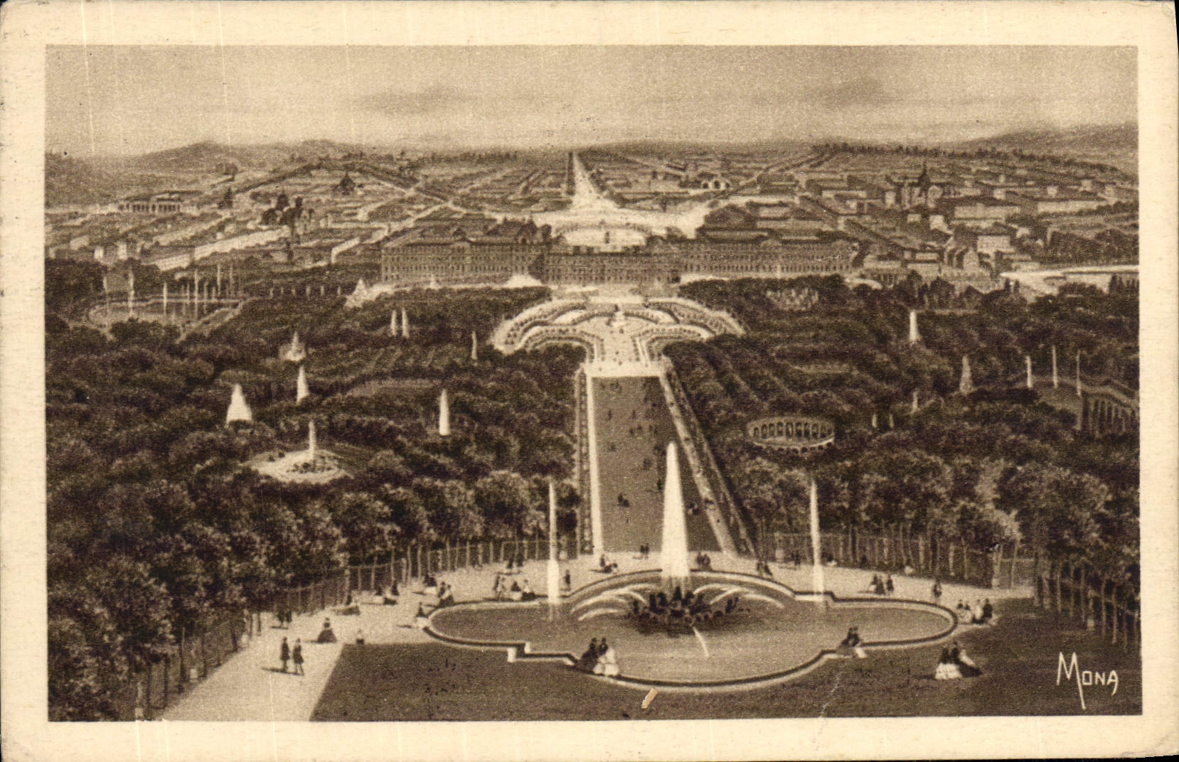 VINTAGE POSTCARD Versailles the castle and gardens of Versailles seen as the crow flies