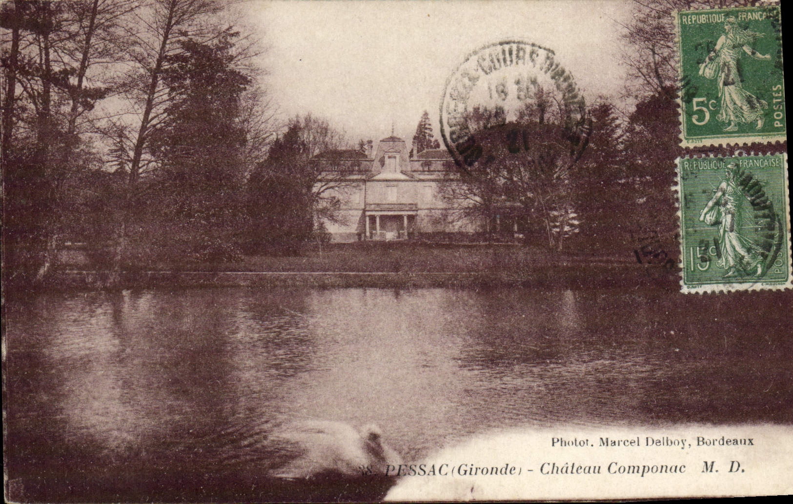 VINTAGE POSTCARD Pessac Castle Componac Swan