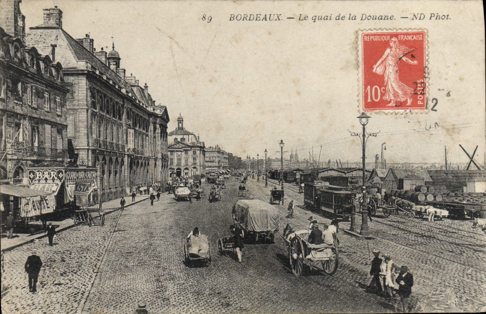 VINTAGE POSTCARD Bordeaux the Quay of the Customs Tram Boats