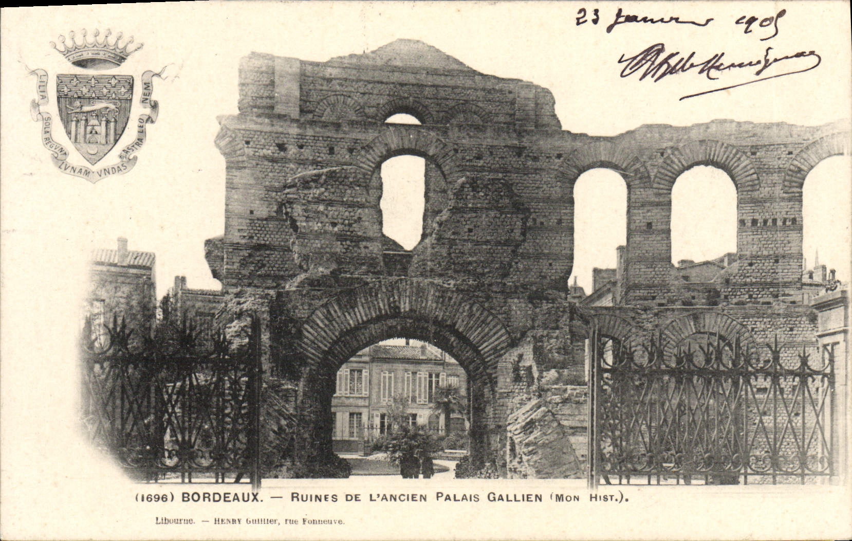 VINTAGE POSTCARD Bordeaux Ruins Of the Old Palate Gallien Lion