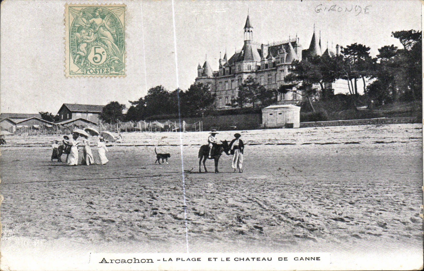 VINTAGE POSTCARD Arcachon the Beach and the castle of Ganne Ass Mule