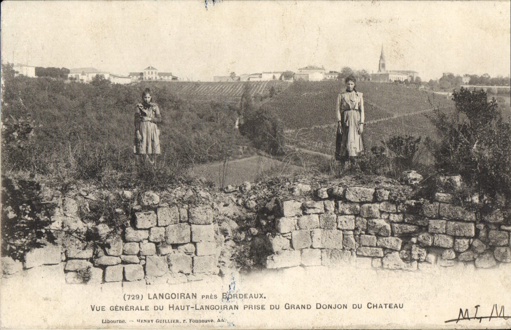 VINTAGE POSTCARD Langoiran close Bordeaux View Of High Langoiran taken of the large keep of the castle