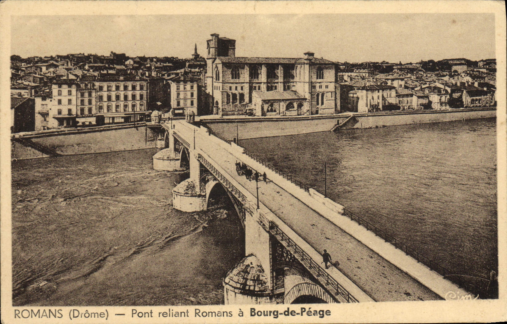 VINTAGE POSTCARD Romans Bridges Connecting Romance has Bourg of Toll