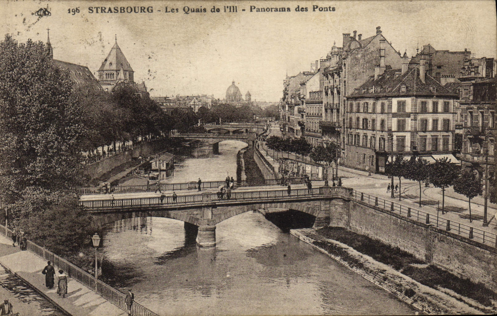 Muelles de Estrasburgo de la POSTAL de la VENDIMIA del panorama de los puentes