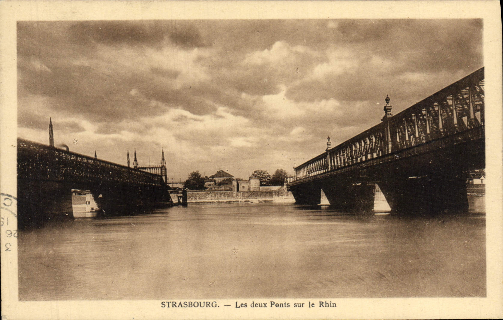 POSTAL Estrasburgo de la VENDIMIA dos puentes en el Rin