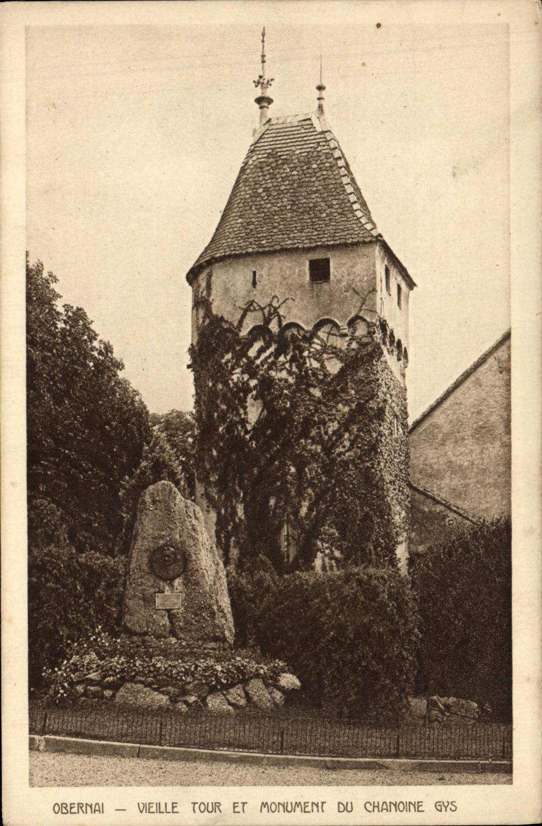 VINTAGE POSTCARD Obernai Old woman Tower And Monument Of the Canon