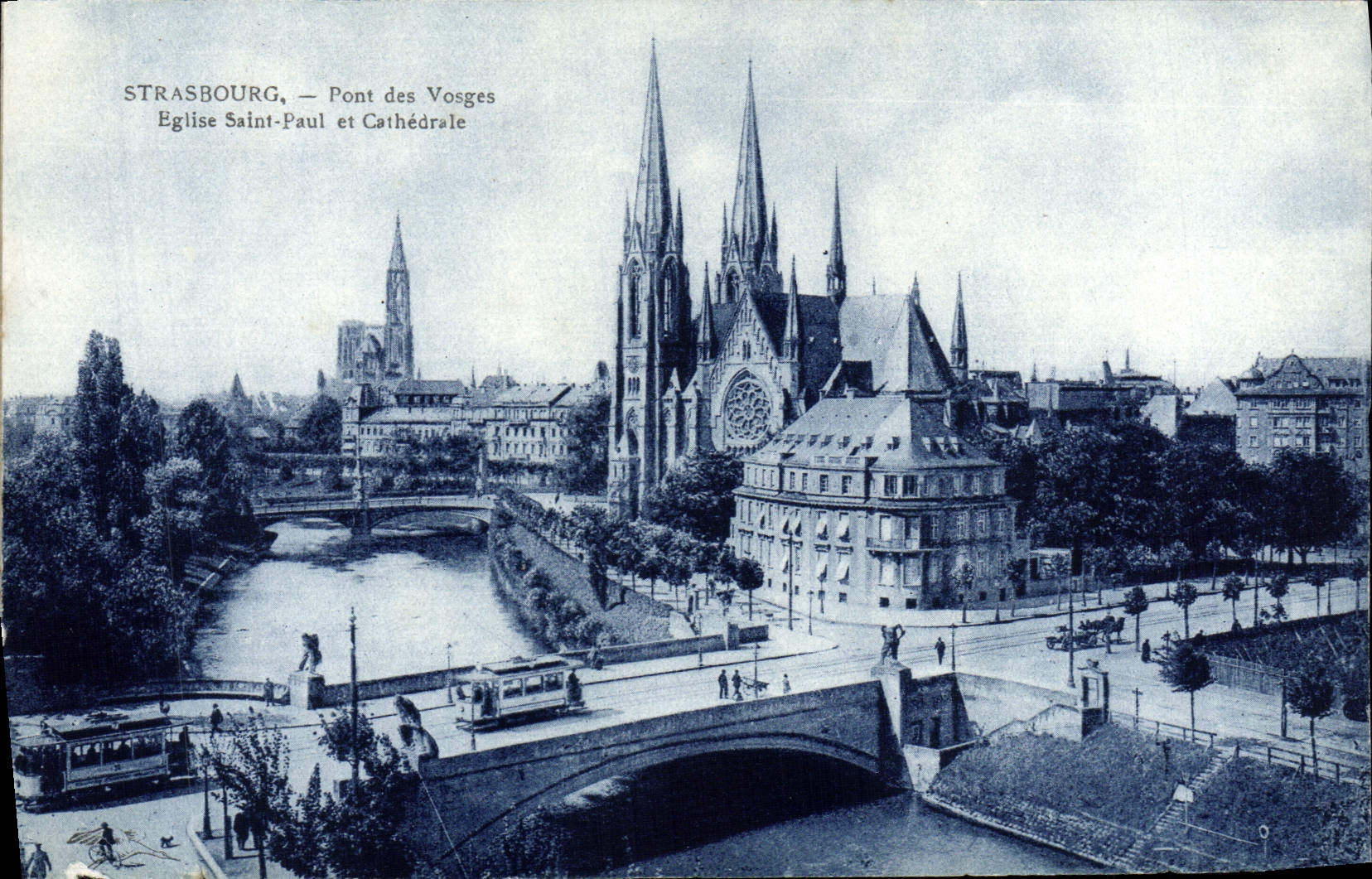 Puente de Estrasburgo de la POSTAL de la VENDIMIA de la iglesia y de la catedral de Vosges San Pablo