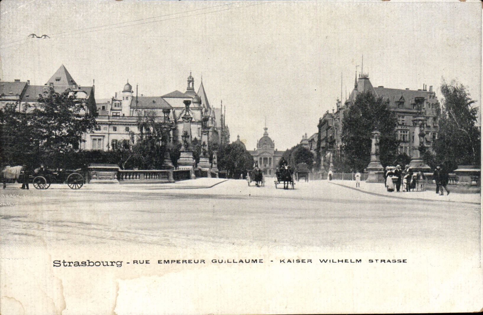 VINTAGE POSTCARD Strasbourg Street Guillaume Emperor