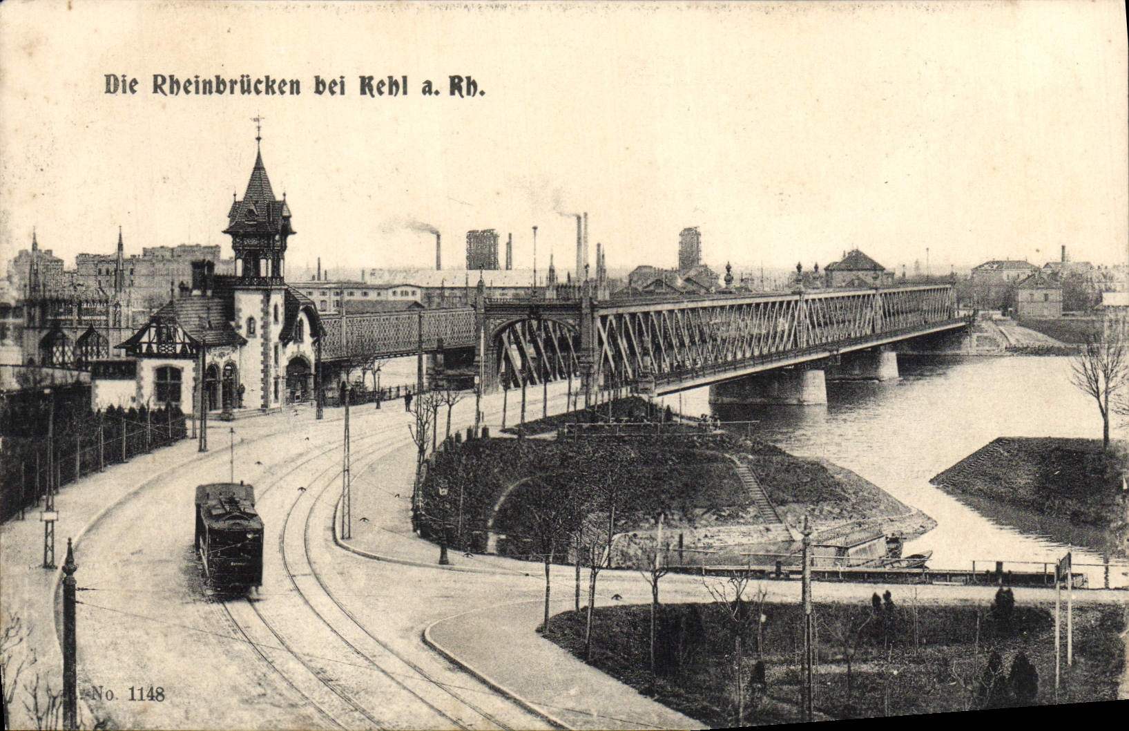 VINTAGE POSTCARD Die Rheinbrucken EIB Kehl Tram