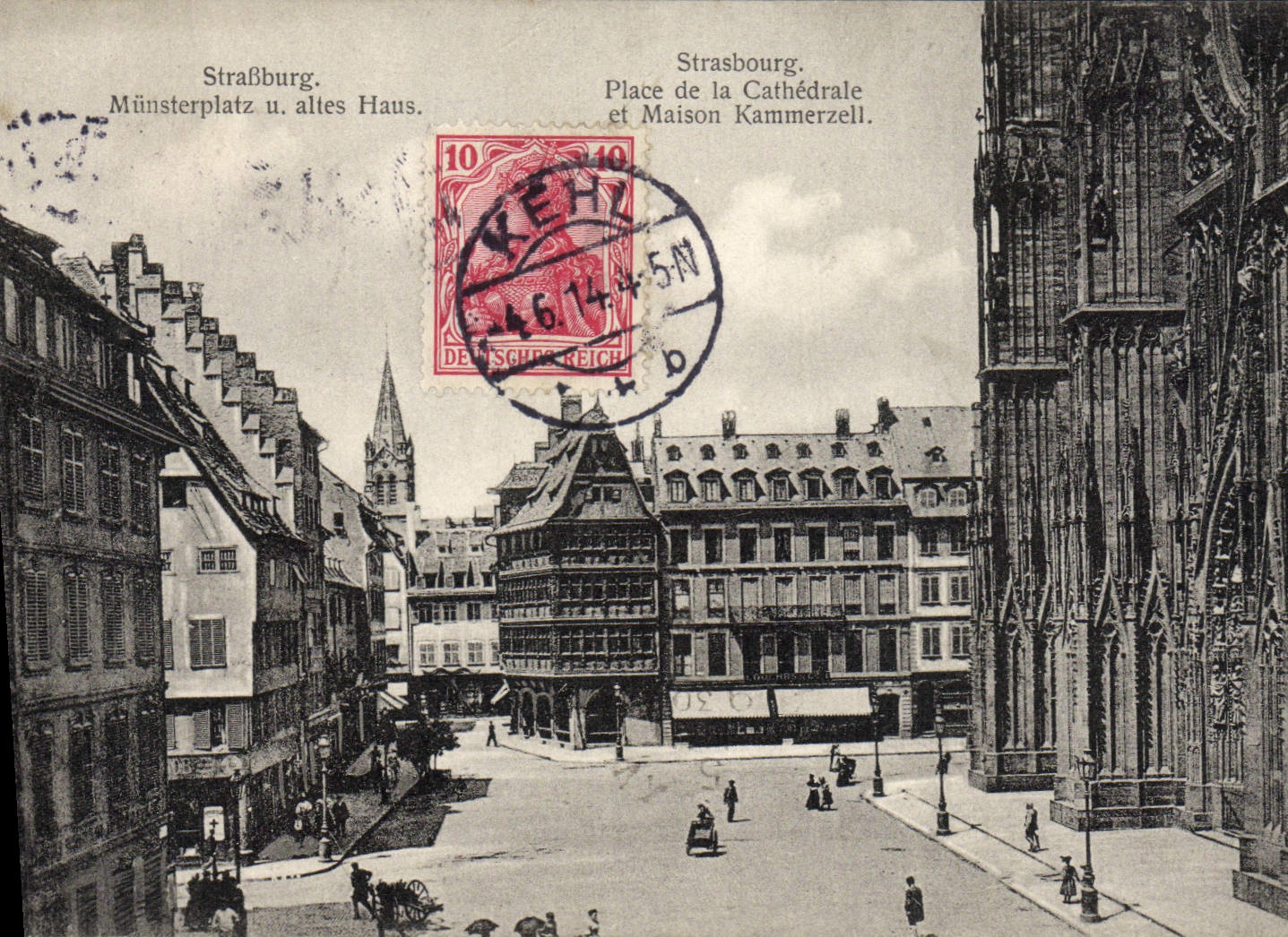 POSTAL Strasburg Munsterplatz U Altes Haus Kammerzell de la VENDIMIA