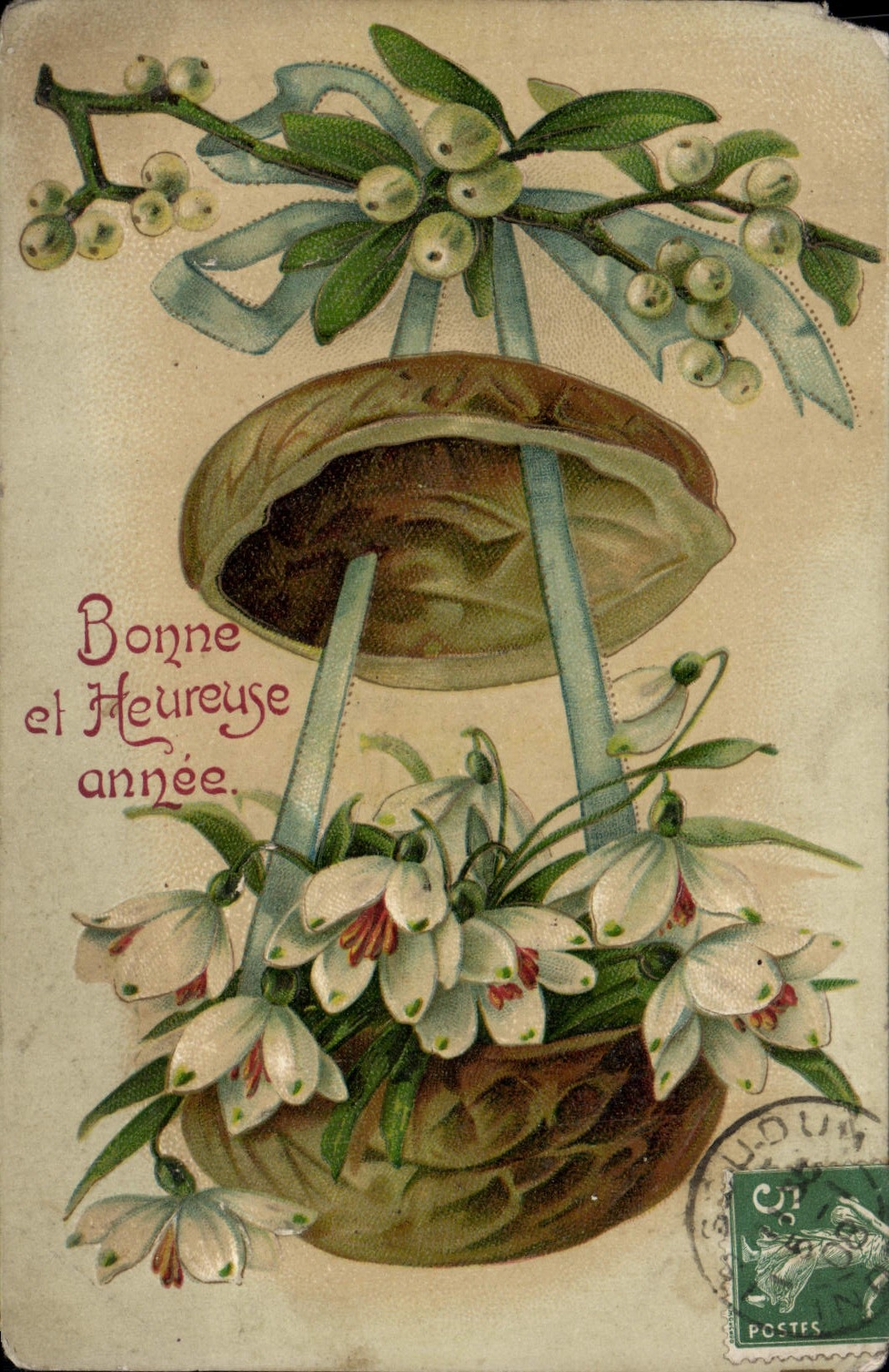 VINTAGE POSTCARD Good Fantasy Flowers and Happy Year