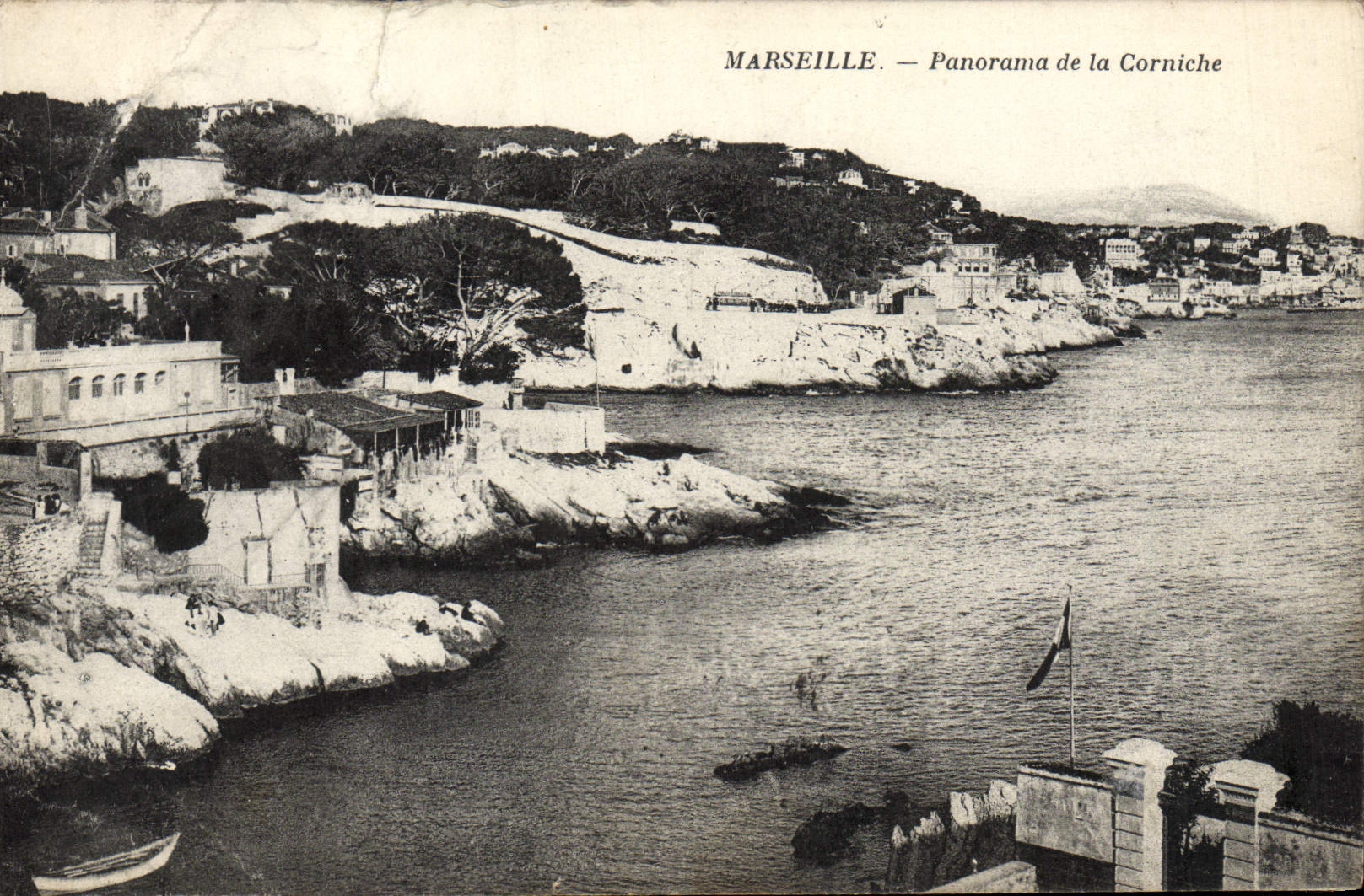 Panorama de Marsella de la POSTAL de la VENDIMIA de la cornisa