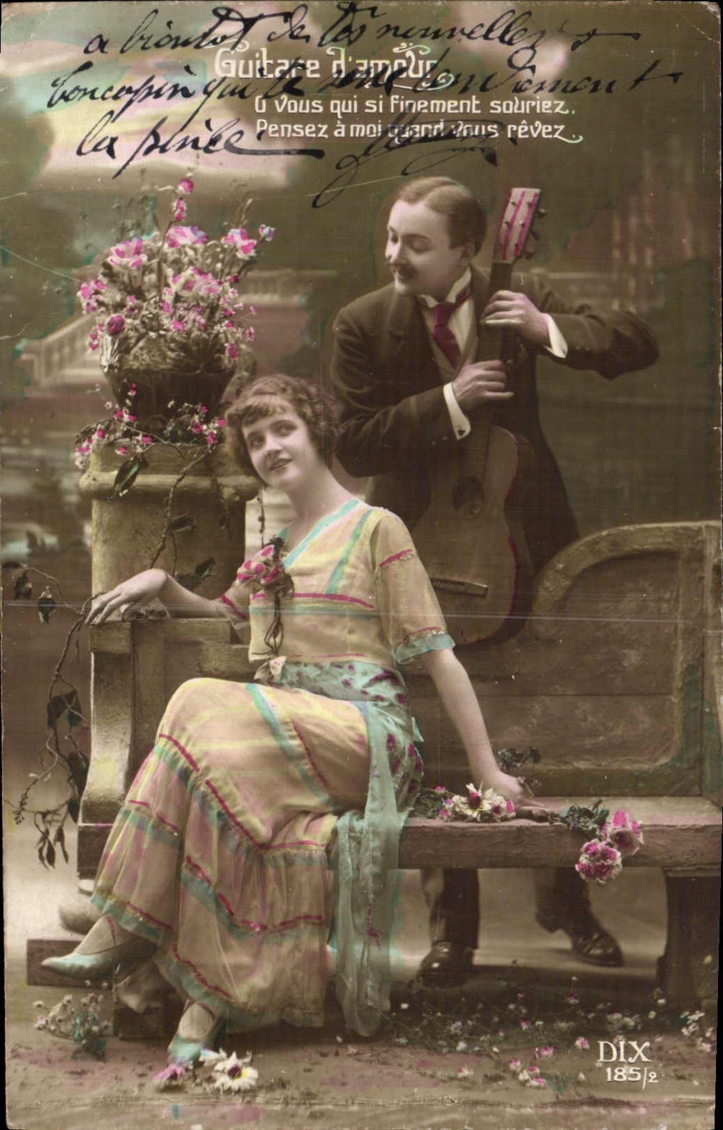 VINTAGE POSTCARD Fantasy Woman Guitar