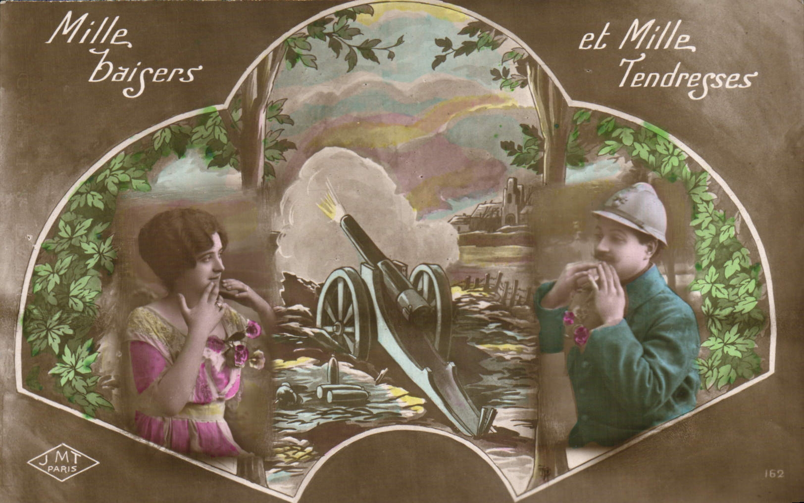 VINTAGE POSTCARD Fantasy Woman Thousand Kisses and Thousand Tendernesses Soldier Hairy Militaria Canon