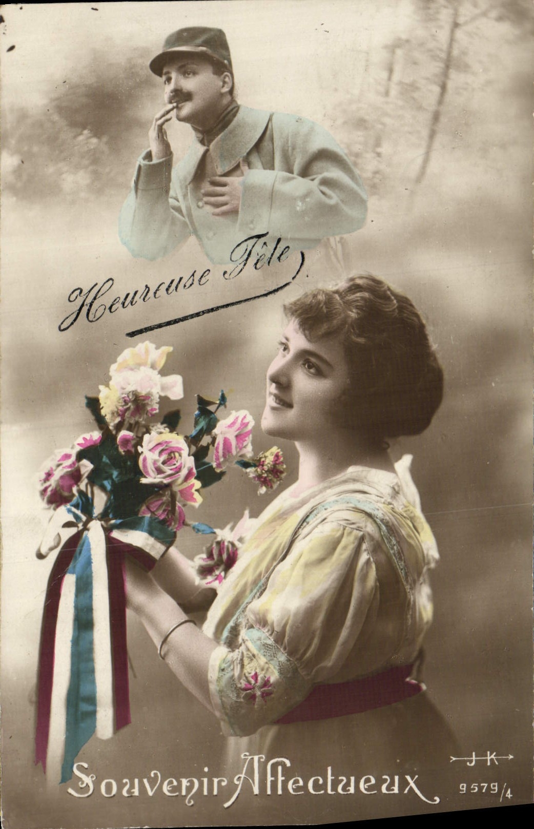 VINTAGE POSTCARD Fantasy Happy Woman Militaria Soldier Festival