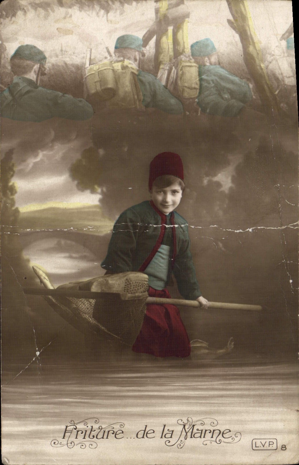 VINTAGE POSTCARD Fantasy Child Soldier Militaria Crackling of the Marne