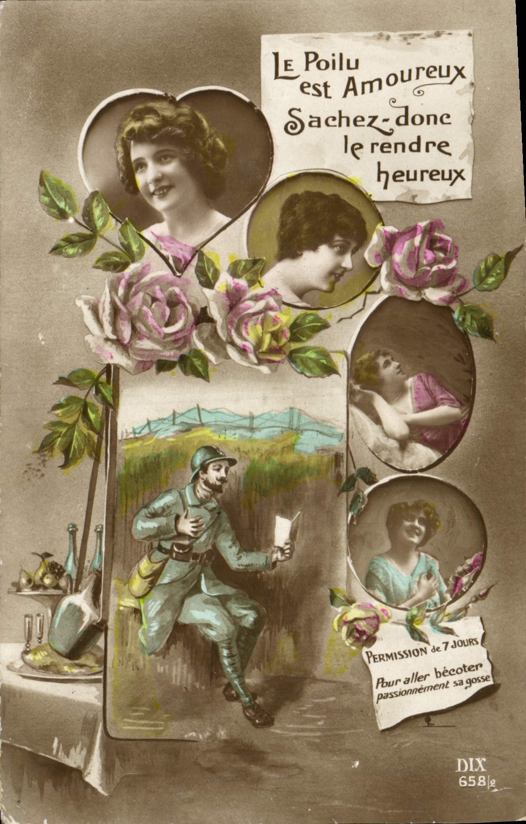 VINTAGE POSTCARD Fantasy Man Soldier Militaria Woman