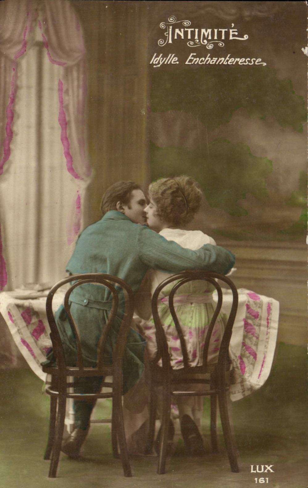 VINTAGE POSTCARD Fantasy Woman Man Soldier Militaria Intimacy Idylle Enchanter