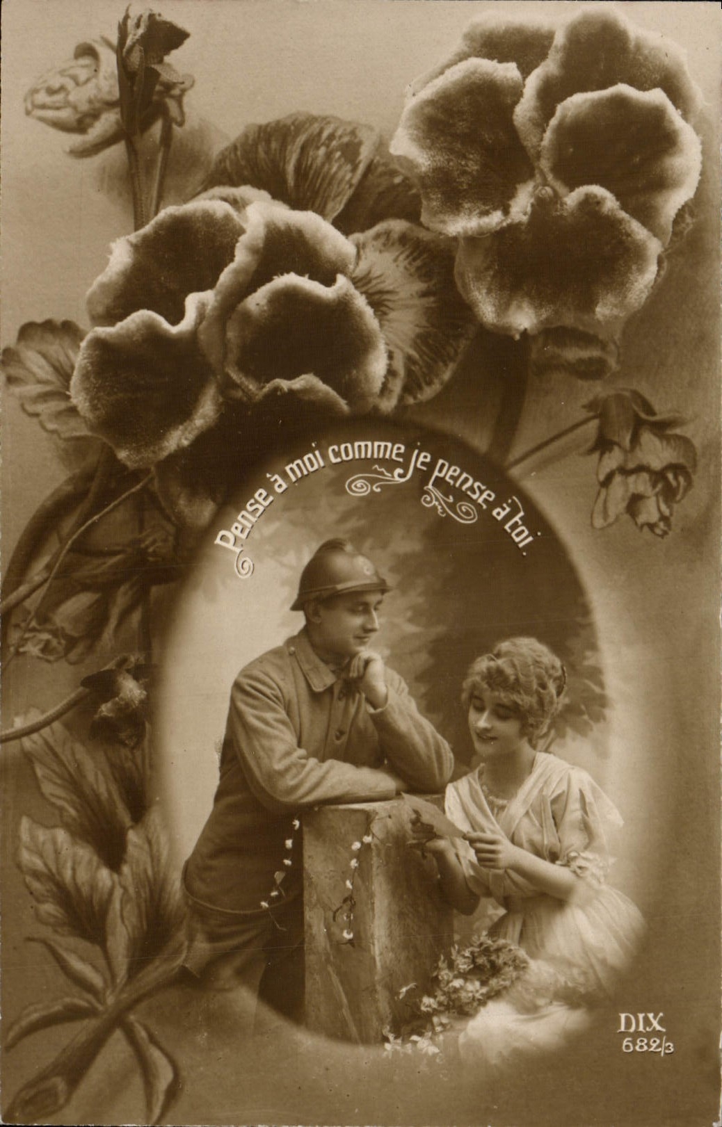 VINTAGE POSTCARD Fantasy Woman Man Militaria Soldier