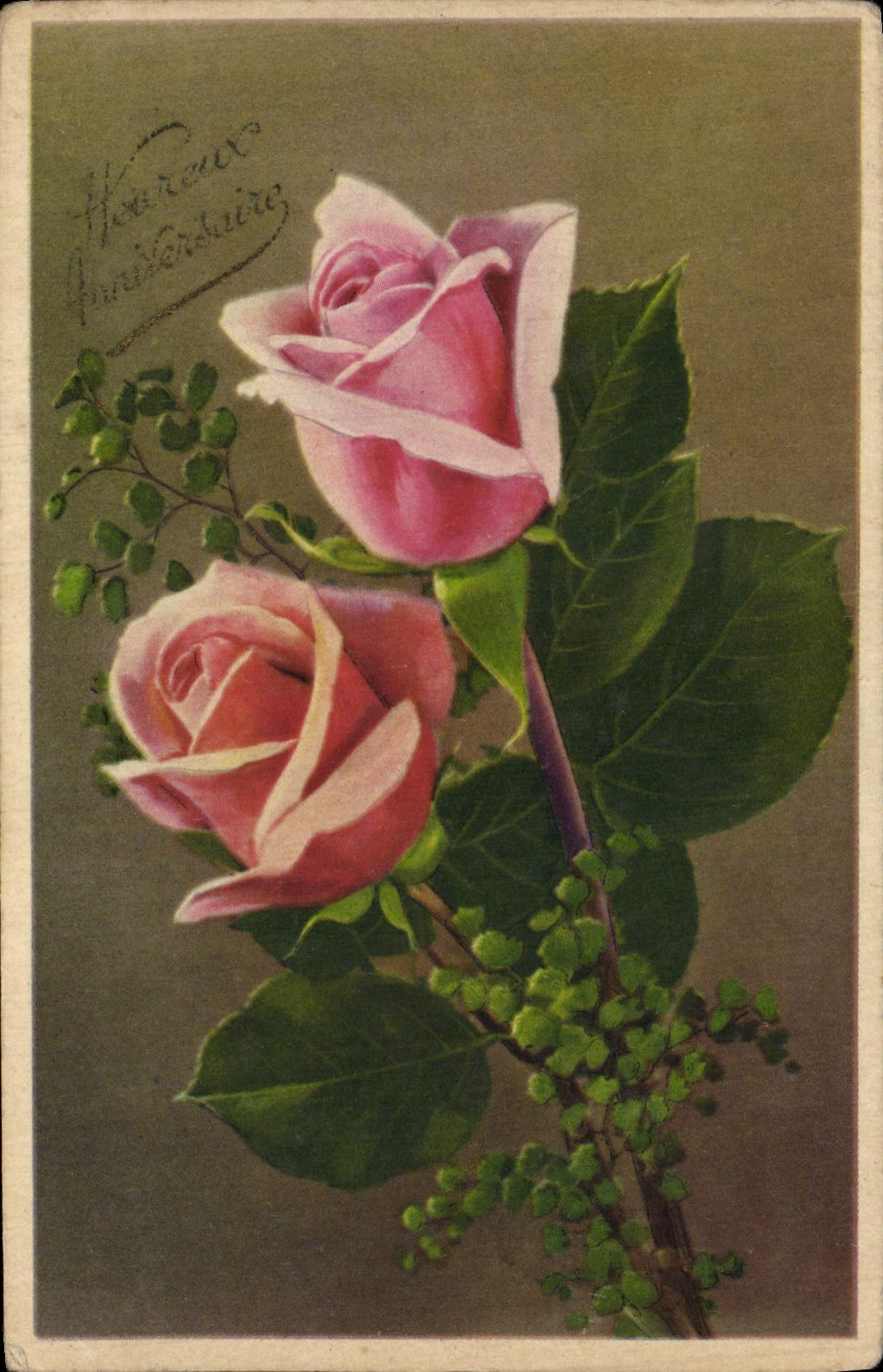 CPA Fantaisie Fleurs Heureux Anniversaire