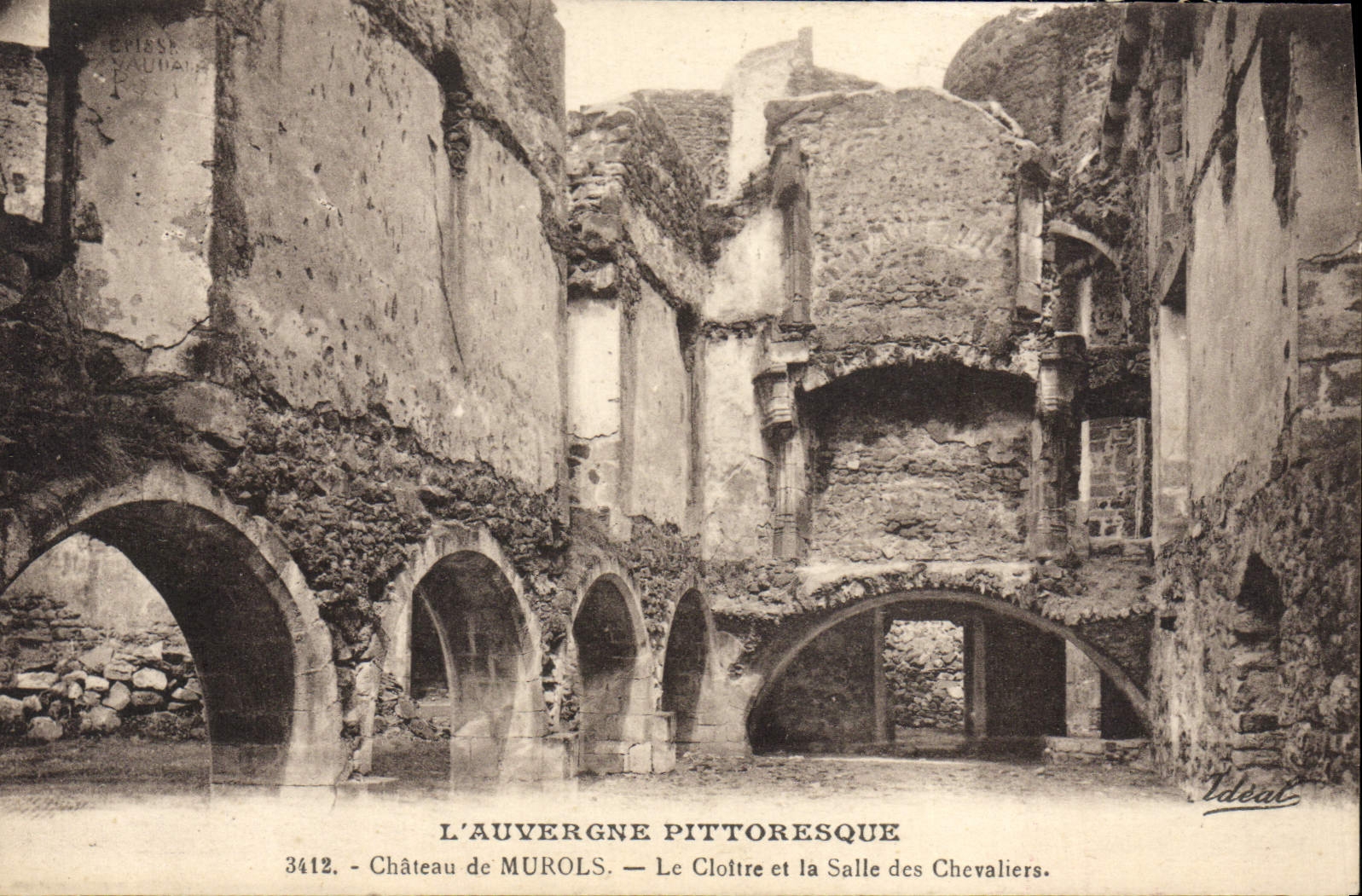 VINTAGE POSTCARD Picturesque Auvergne Castle of Murols the Cloister and the Room of the Knights