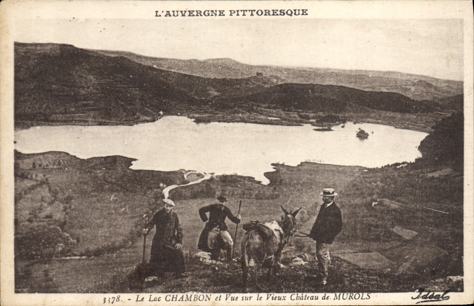 VINTAGE POSTCARD Picturesque Auvergne the Lake Chambon and sight on the old castle of Murols Ass