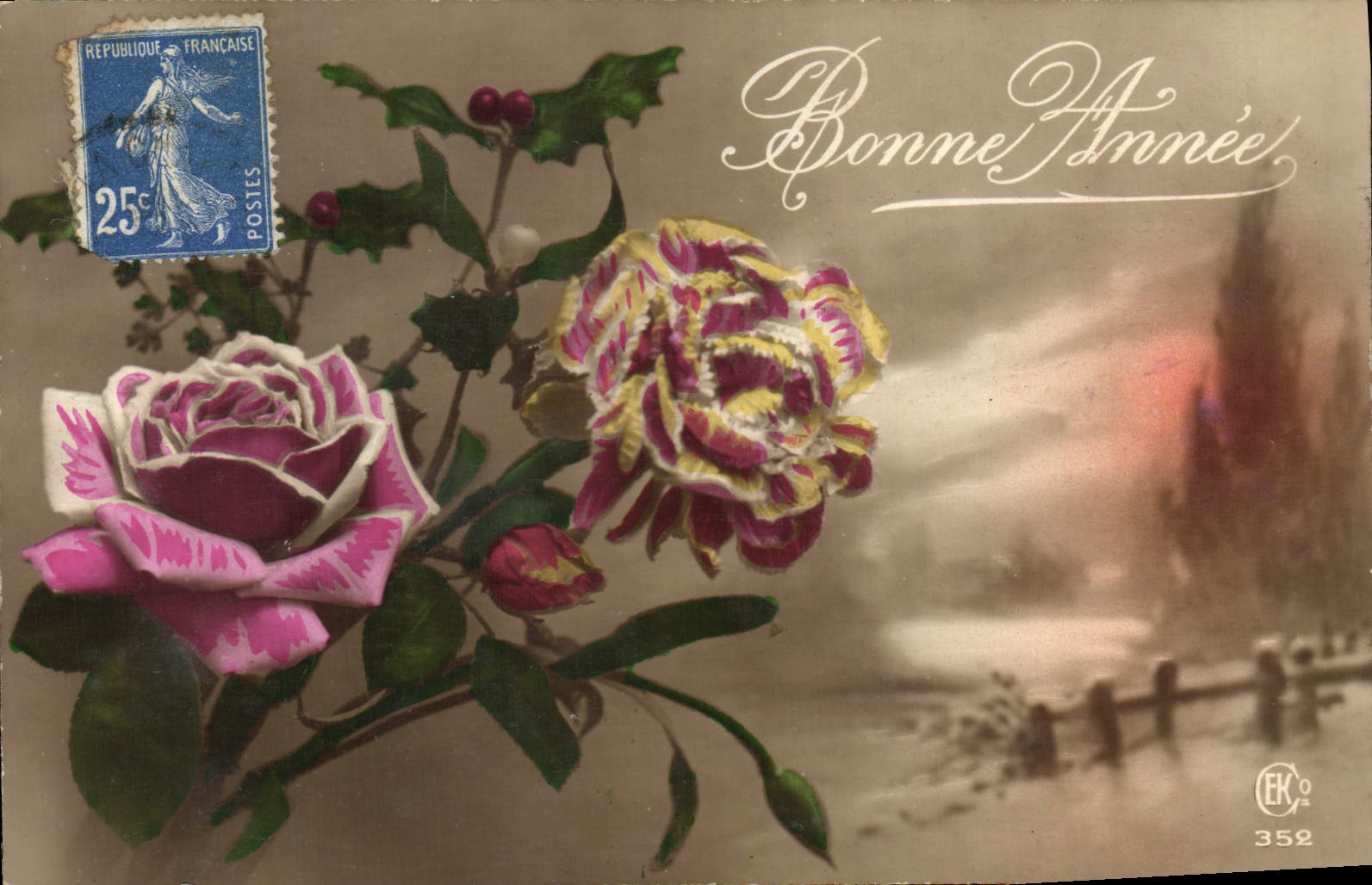 CPA Fantaisie Fleurs Bonne Annee