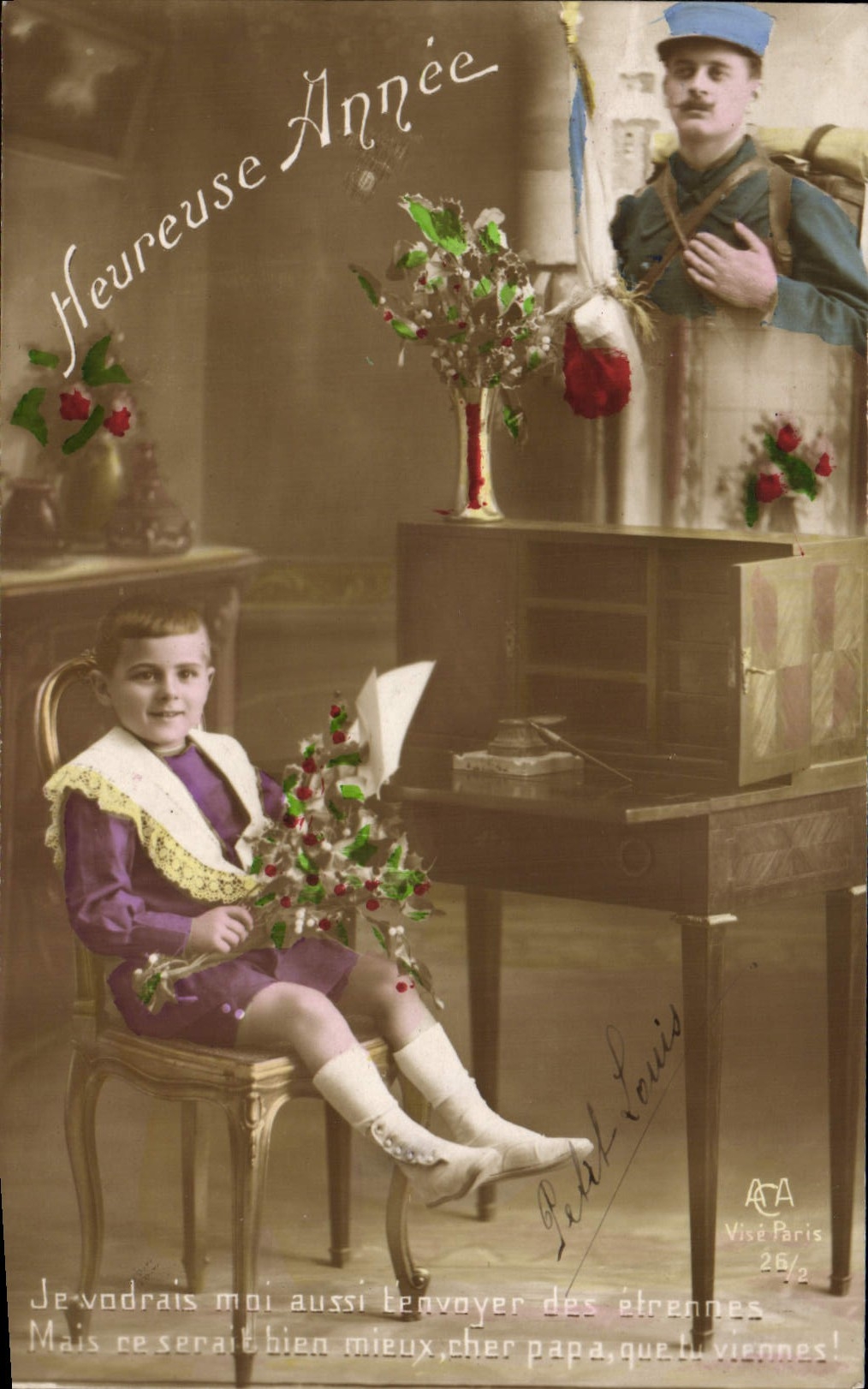 VINTAGE POSTCARD Fantasy Happy Child Year Militaria Soldier