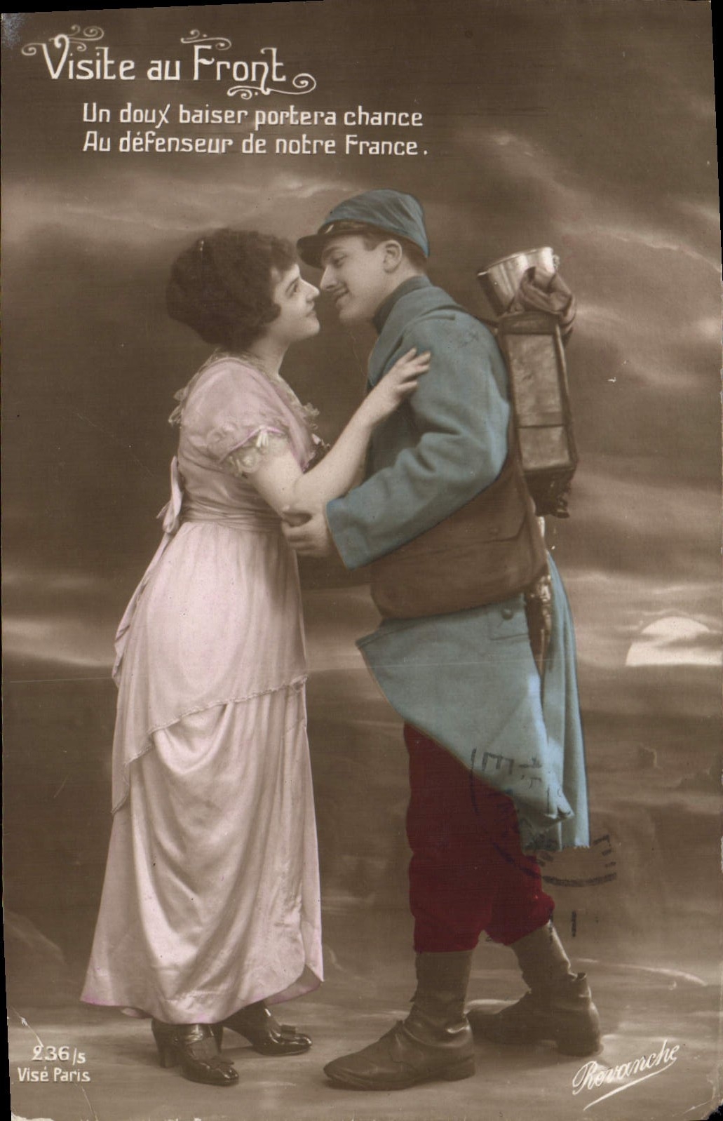 VINTAGE POSTCARD Fantaisie Woman Visits with the Face a soft kiss will partera chance