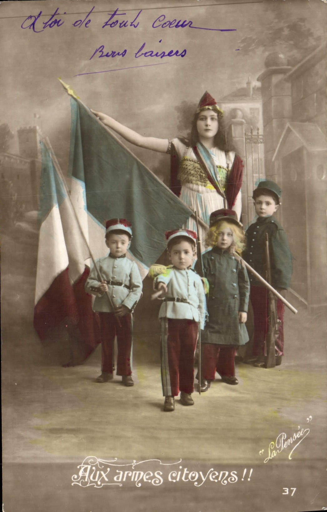 VINTAGE POSTCARD Fantasy Children Marianne Militaria