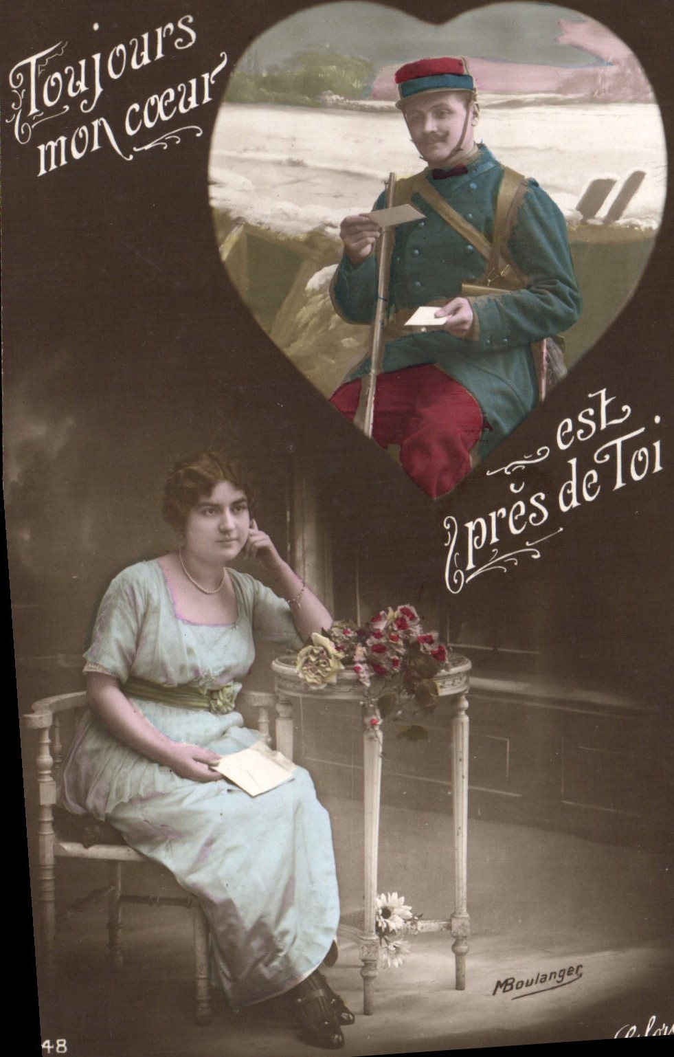 VINTAGE POSTCARD Fantasy Woman Soldier Militaria Heart