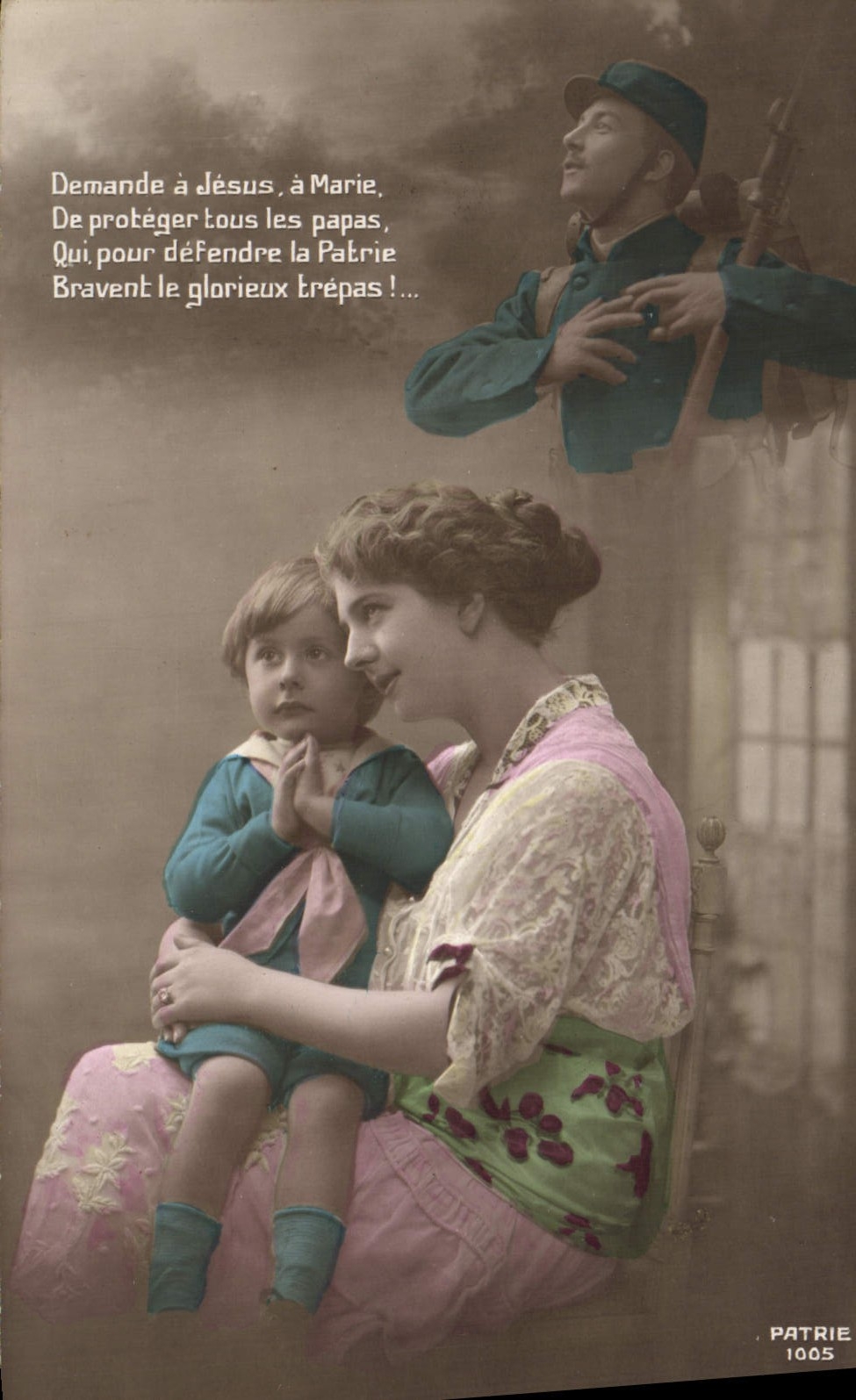 VINTAGE POSTCARD Fantasy Soldier Militaria Child wife