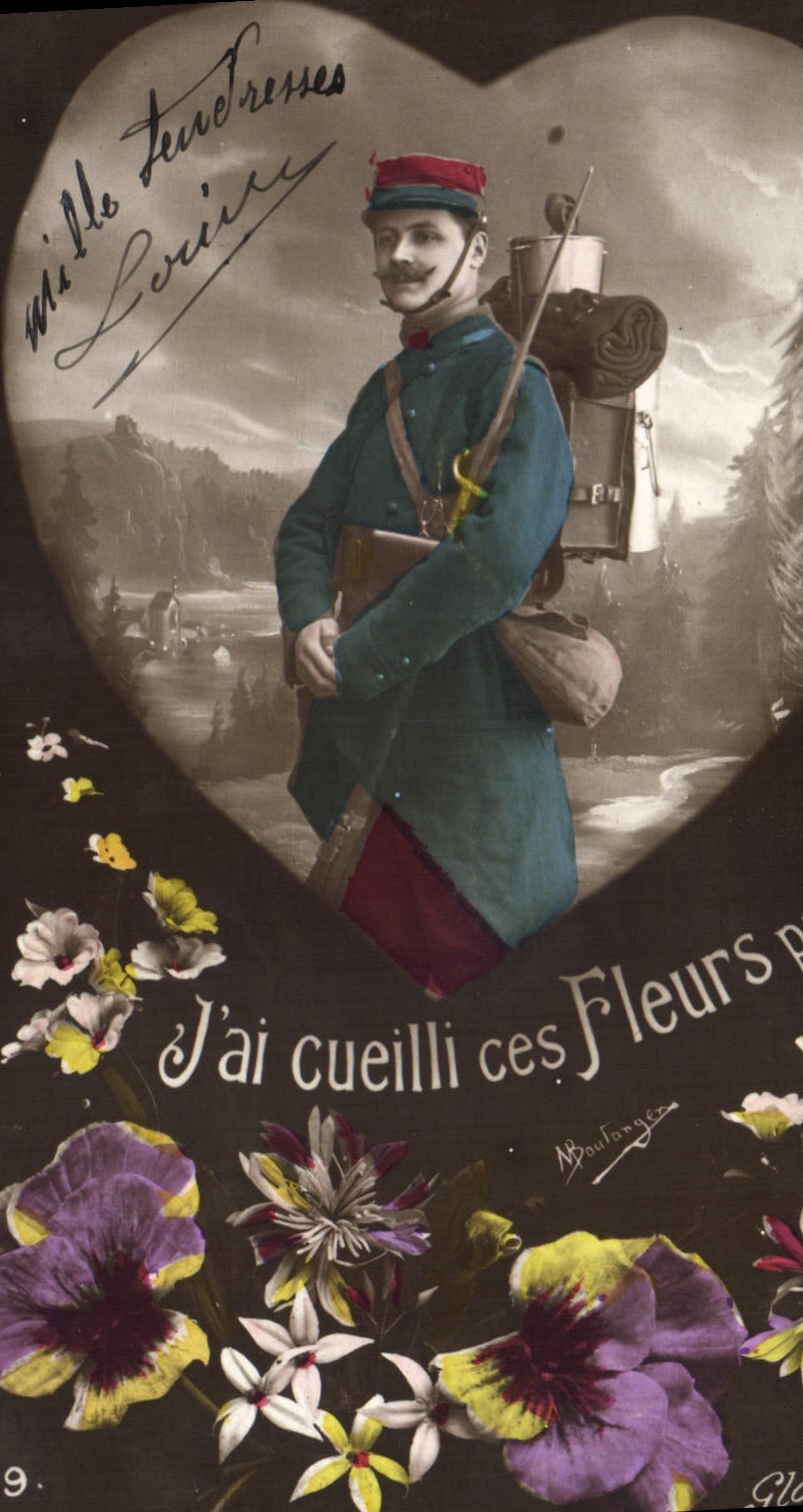 Flores del corazón de Militaria del soldado de la fantasía de la POSTAL de la VENDIMIA