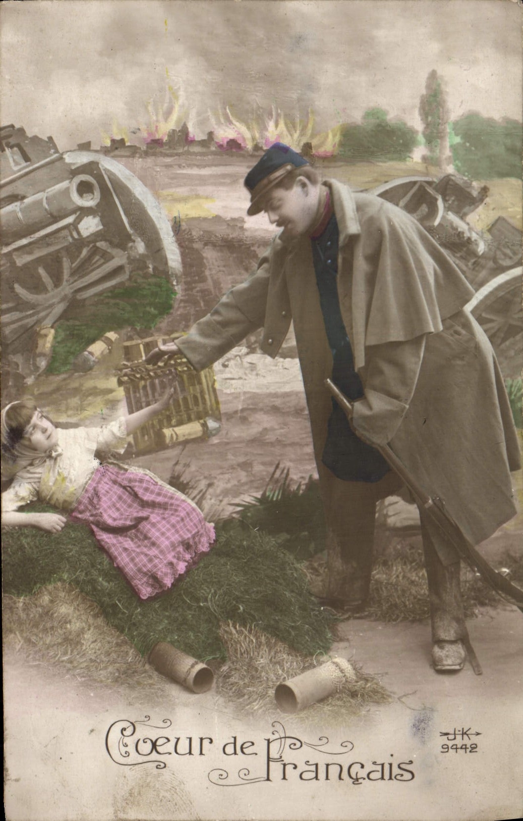 Niño de Militaria Canon del soldado de la fantasía de la POSTAL de la VENDIMIA