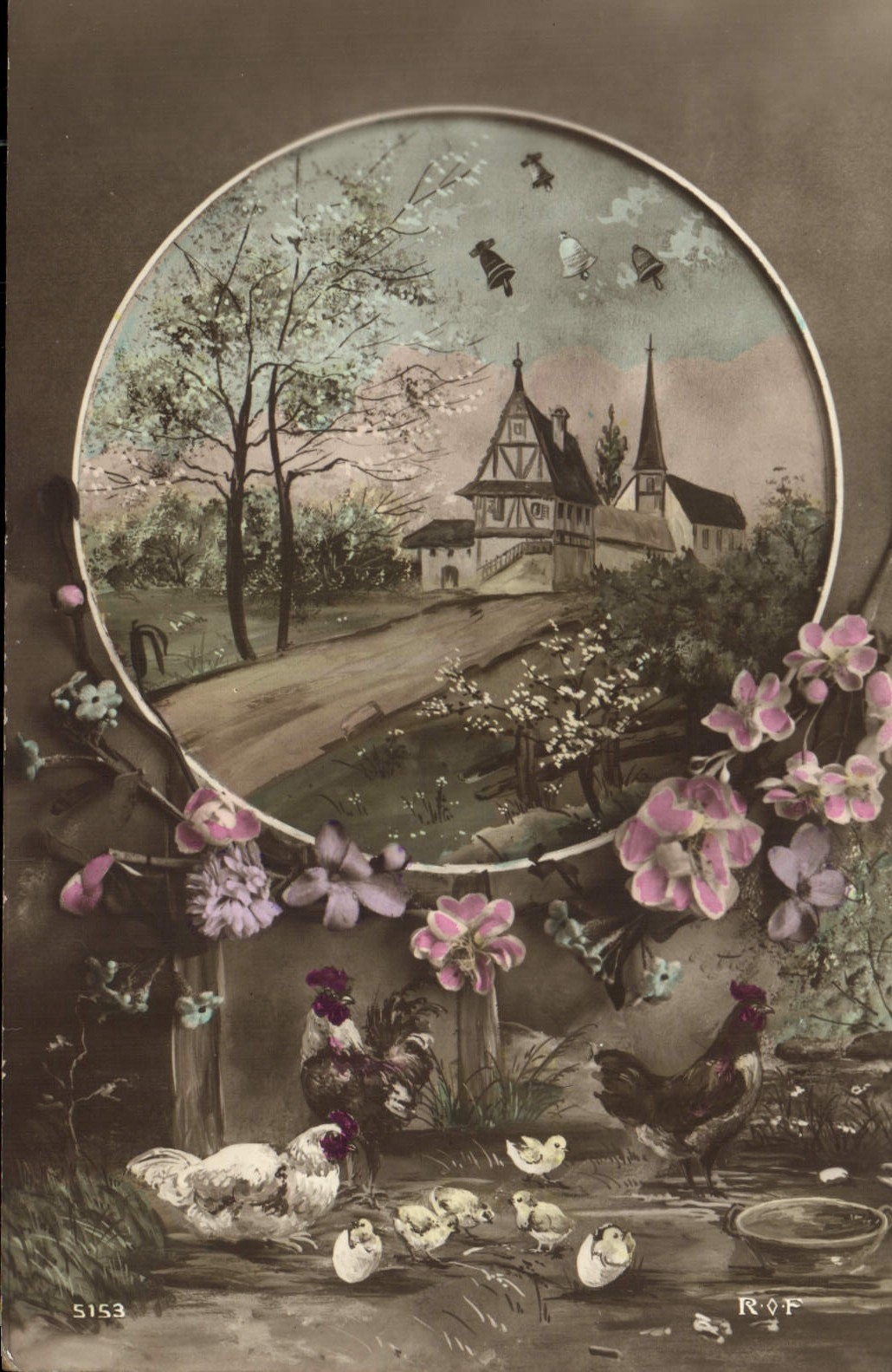 CPA Fantaisie Fleurs Poules