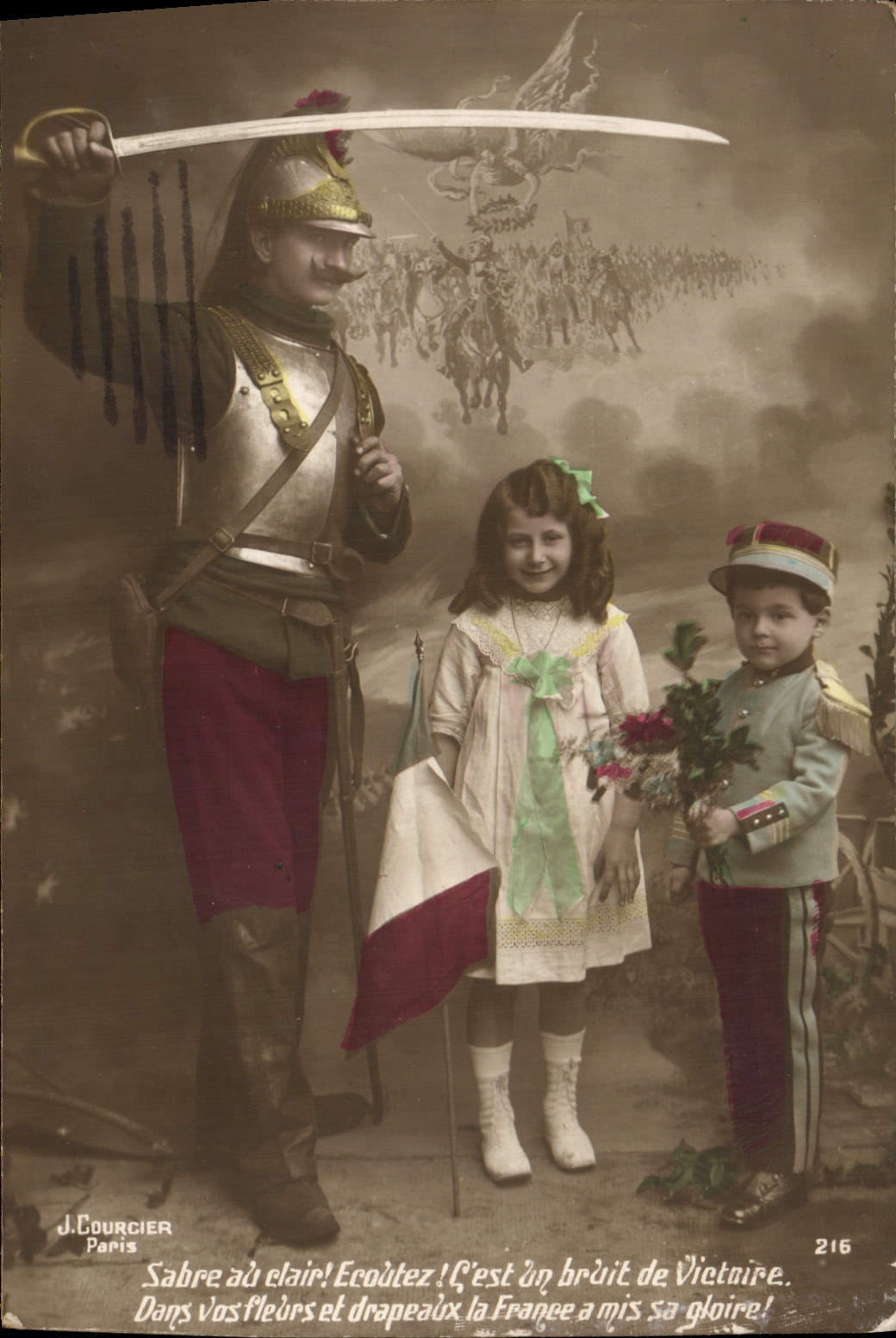 VINTAGE POSTCARD Fantasy Children Soldier Militaria Dragon