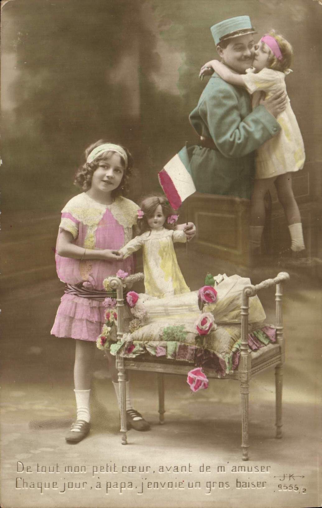 VINTAGE POSTCARD Fantasy Child Headstock Militaria Soldier