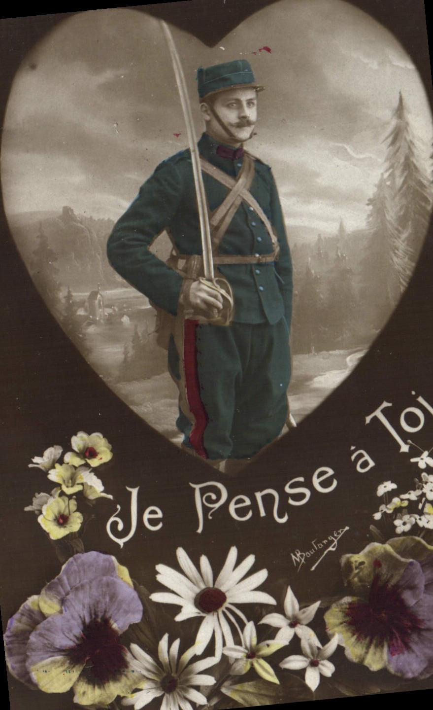 CPA Fantaisie Homme Soldat Militaria Coeur 