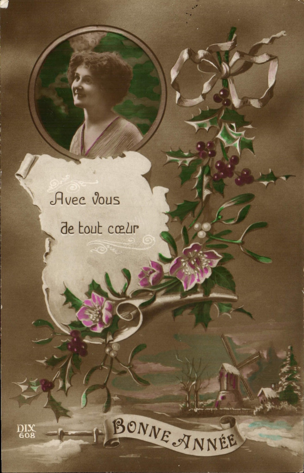 VINTAGE POSTCARD Fantasy Woman Windmill