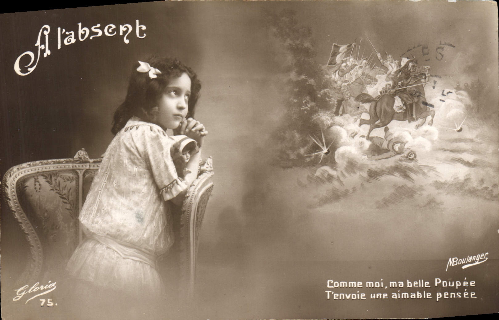 VINTAGE POSTCARD Fantasy Child Soldiers Militaria Horse