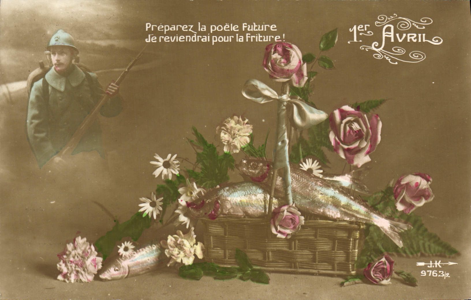 Soldado Militaria Poisson de la fantasía de la POSTAL de la VENDIMIA