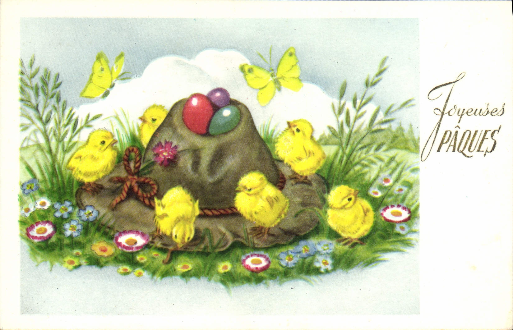 VINTAGE POSTCARD Fantasy Chicks Merry Easter