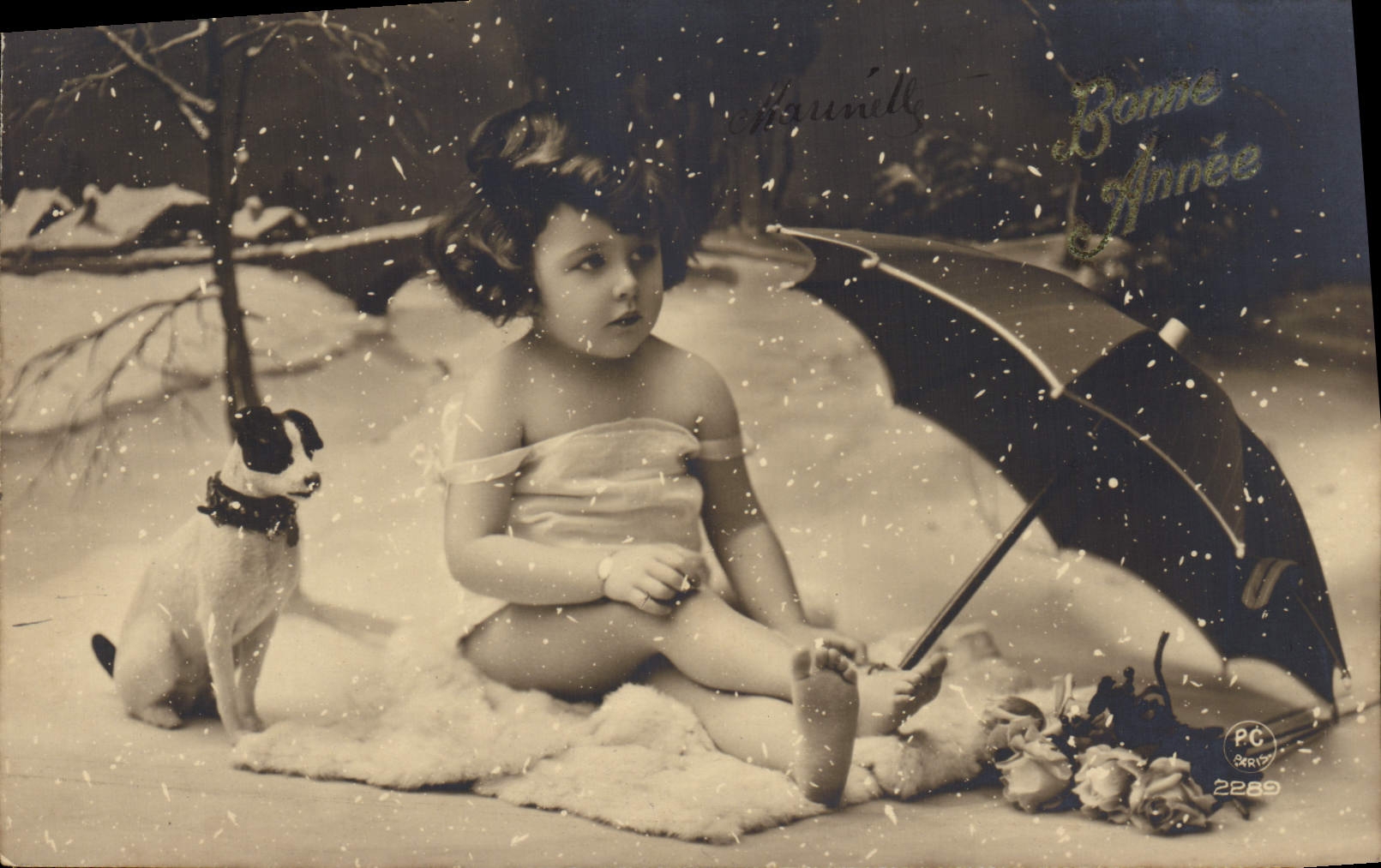 CPA Fantaisie Enfant Chien Chiot