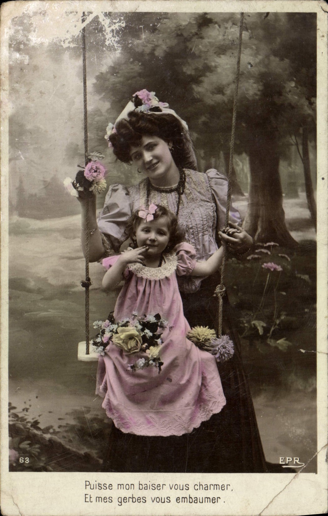 VINTAGE POSTCARD Fantasy Child wife Swing