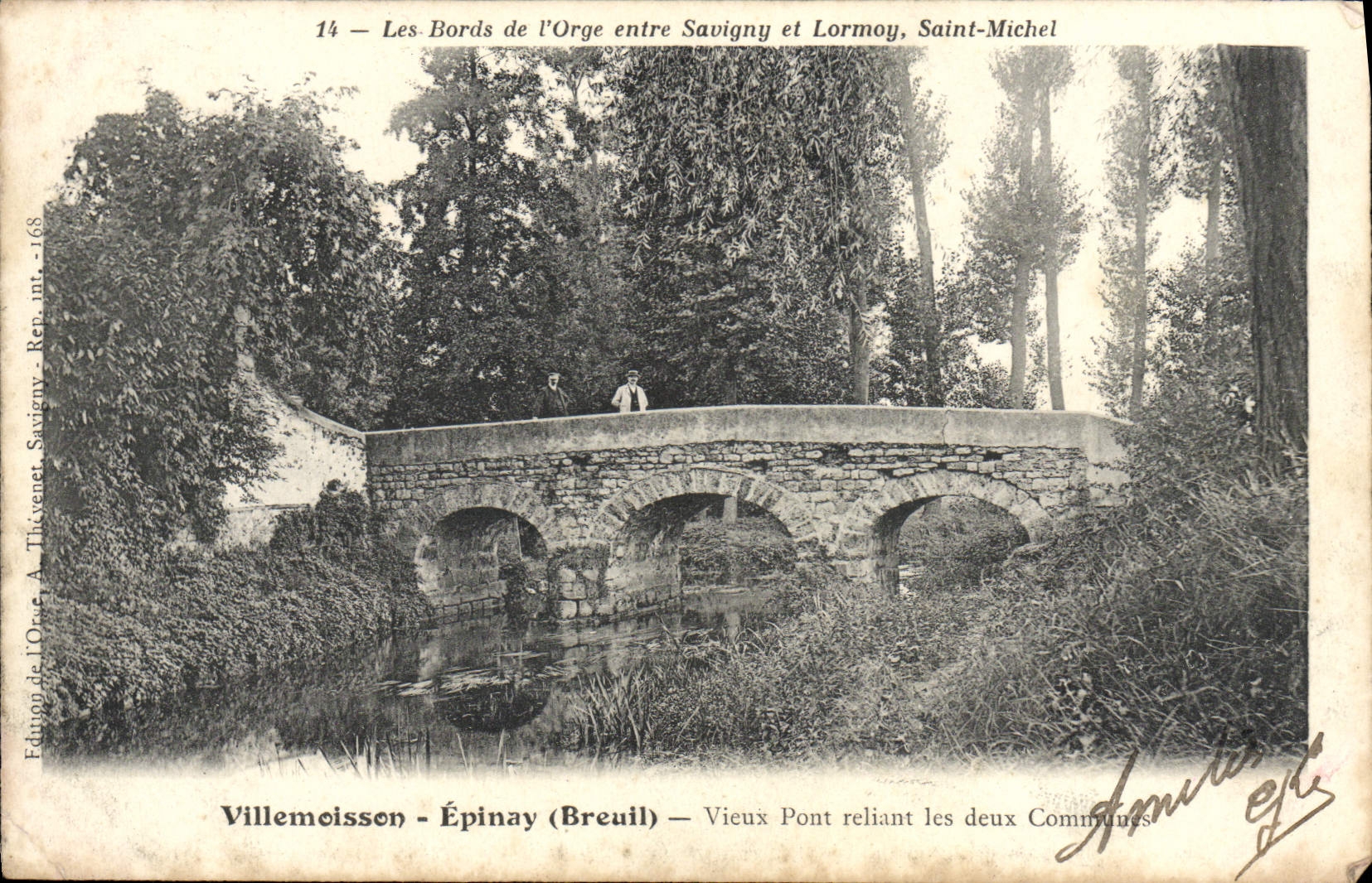 VINTAGE POSTCARD Villemoisson Epinay Breuil Old bridge connecting the two commun runs Savigny Lormoy