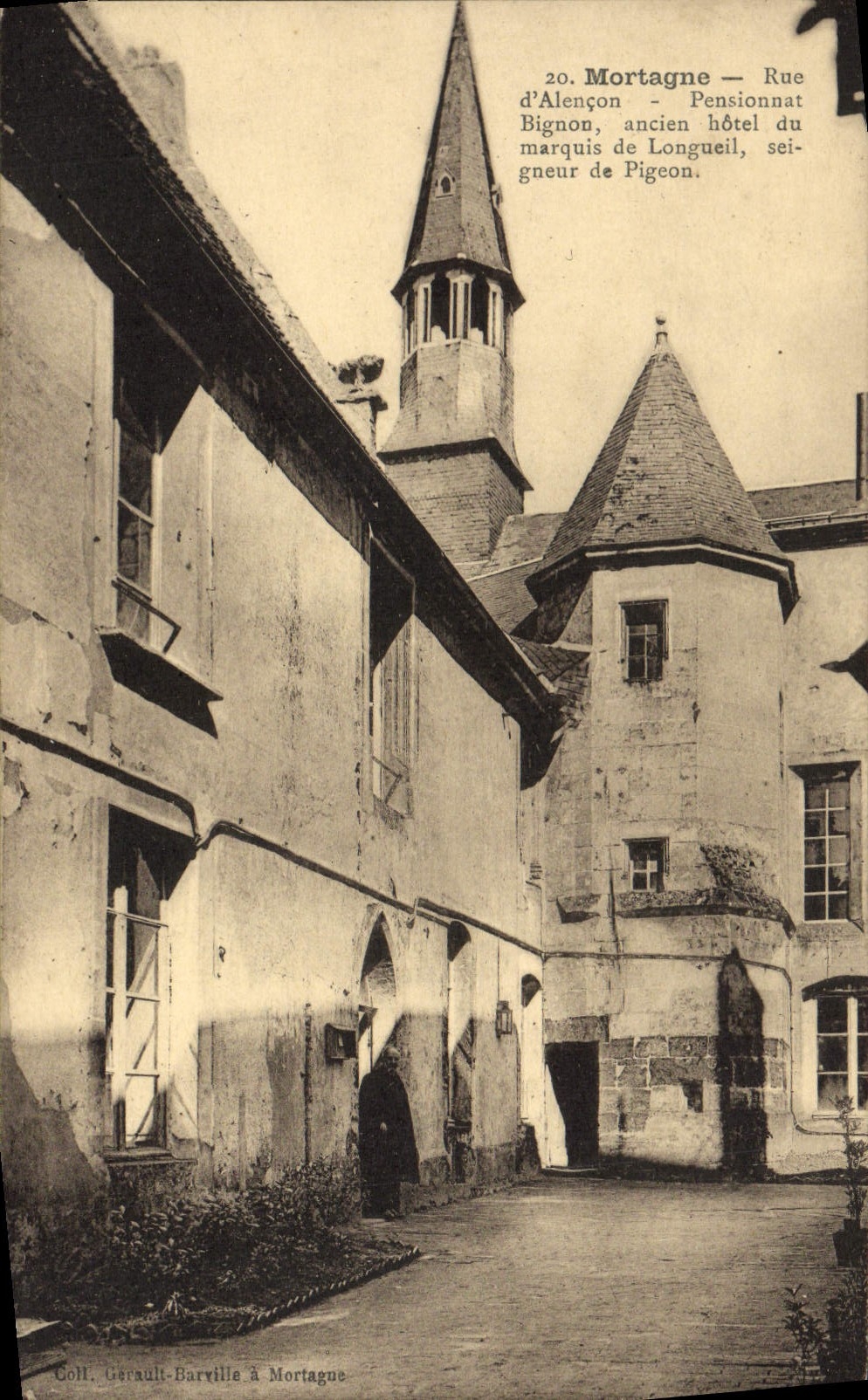 VINTAGE POSTCARD Mortagne Street D' Alencon Bignon Boarding school old hotel of the marquis de Longueil lord of Pigeon