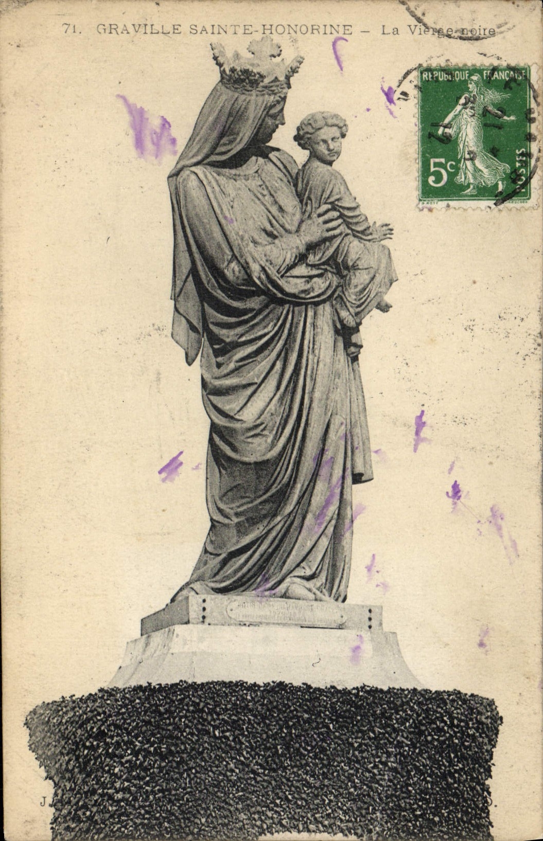VINTAGE POSTCARD Graville Sainte Honorine the black Virgin